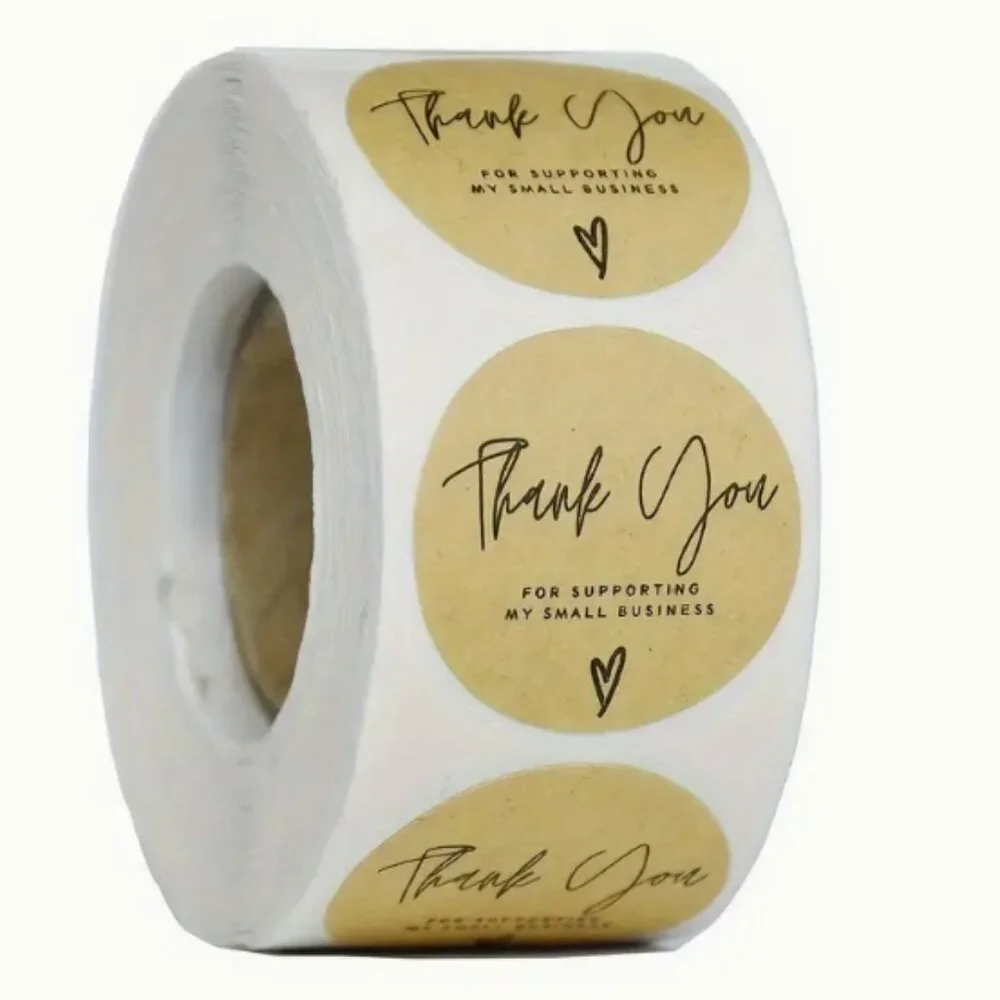 NEW KRAFT PAPER THANK YOU FOR SUPPORTING MY SMALL BUSINESS STICKERS 2 ROLLS 1000